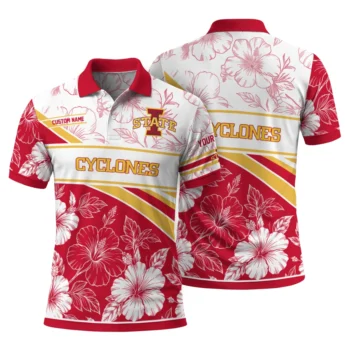 Iowa State Cyclones Polo Shirt Custom Floral Angles Red White Fashion Forward