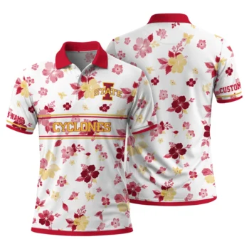 Iowa State Cyclones Polo Shirt Custom Floral Pinstripe Red White Fashion Forward