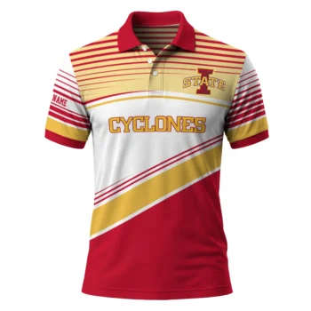 Iowa State Cyclones Polo Shirt Custom Slanted Stripes Red White Best Selling