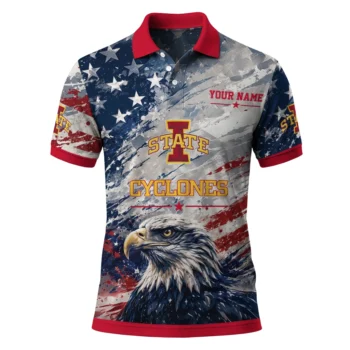 Iowa State Cyclones Polo Shirt Custom Star Brushstrokes Red Blue Best Selling