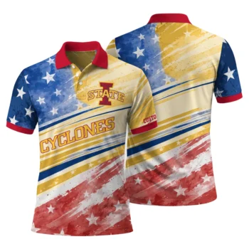 Iowa State Cyclones Polo Shirt Custom Star Stripes Red Blue Fashion Forward