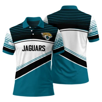 Jacksonville Jaguars Polo Shirt Customized Slanted Stripes Teal White Fashion Forward