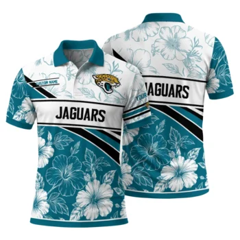 Jacksonville Jaguars Polo Shirt Personalized Floral Angles Teal White Fashion Forward