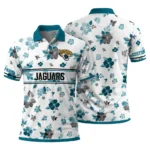 Jacksonville Jaguars Polo Shirt Personalized Floral Pinstripe Teal White Best Selling