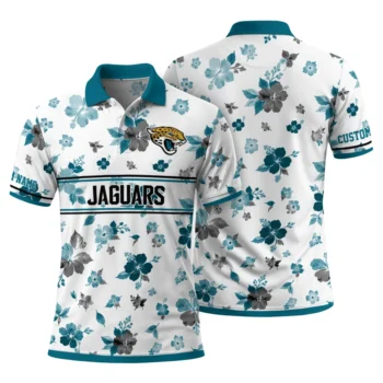 Jacksonville Jaguars Polo Shirt Personalized Floral Pinstripe Teal White Fashion Forward