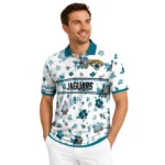 Jacksonville Jaguars Polo Shirt Personalized Floral Pinstripe Teal White Best Selling