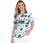 Jacksonville Jaguars Polo Shirt Personalized Floral Pinstripe Teal White Best Selling