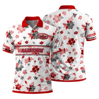 Jacksonville State Gamecocks Polo Shirt Custom Floral Pinstripe Red White Fashion Forward