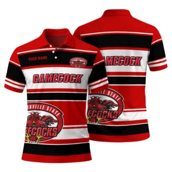 Jacksonville State Gamecocks Polo Shirt Custom Horizontal Blocks Red Fashion Forward