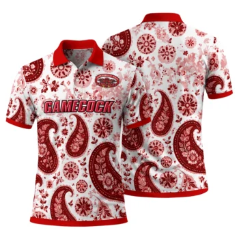 Jacksonville State Gamecocks Polo Shirt Custom Paisley Florals Red White Fashion Forward