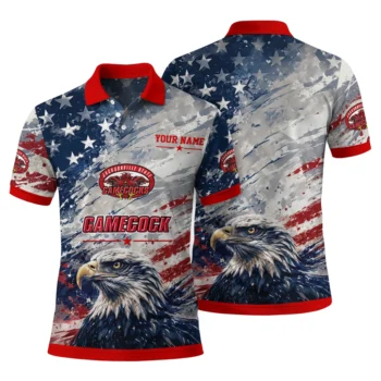 Jacksonville State Gamecocks Polo Shirt Custom Star Brushstrokes Red Blue Fashion Forward