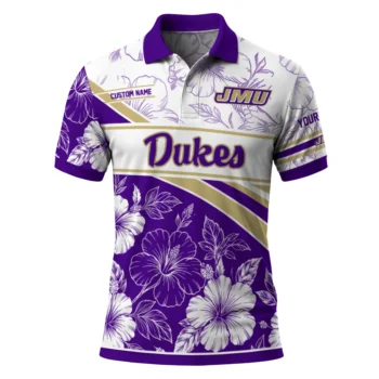 James Madison Dukes Polo Shirt Customized Floral Angles Purple White Best Selling