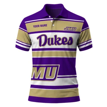 James Madison Dukes Polo Shirt Customized Horizontal Blocks Purple Best Selling