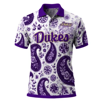 James Madison Dukes Polo Shirt Customized Paisley Florals Purple White Best Selling