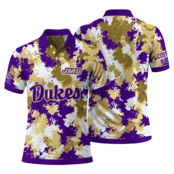 James Madison Dukes Polo Shirt Customized Pixel Camo Purple Fashion Forward