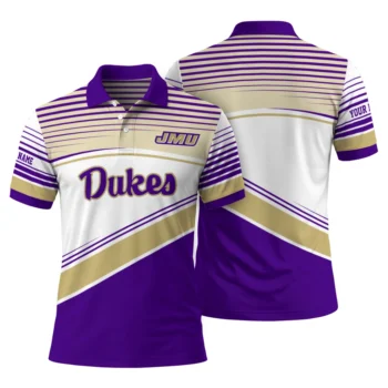 James Madison Dukes Polo Shirt Customized Slanted Stripes Purple White Fashion Forward