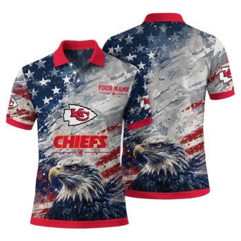 Kansas City Chiefs Polo Shirt Customized Star Brushstrokes Red Blue Fashion Forward