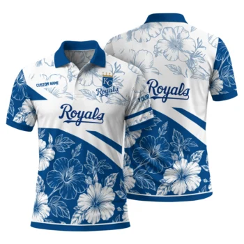 Kansas City Royals Polo Shirt Customized Floral Angles Royal Blue White Fashion Forward