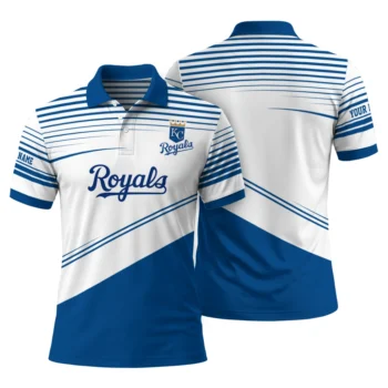 Kansas City Royals Polo Shirt Customized Slanted Stripes Royal Blue White Fashion Forward