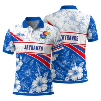 Kansas Jayhawks Polo Shirt Personalized Floral Angles Blue White Fashion Forward