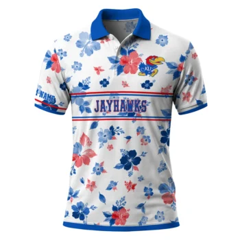 Kansas Jayhawks Polo Shirt Personalized Floral Pinstripe Blue White Best Selling