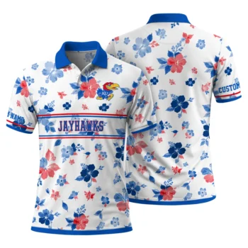 Kansas Jayhawks Polo Shirt Personalized Floral Pinstripe Blue White Fashion Forward