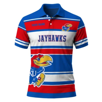 Kansas Jayhawks Polo Shirt Personalized Horizontal Blocks Blue Best Selling