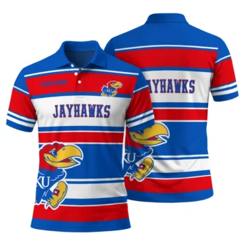 Kansas Jayhawks Polo Shirt Personalized Horizontal Blocks Blue Fashion Forward