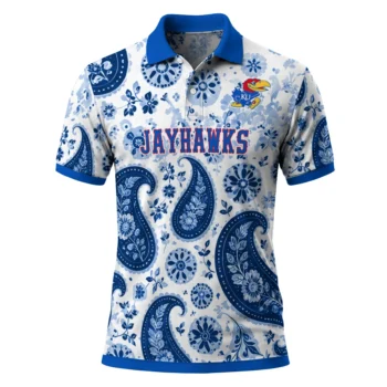 Kansas Jayhawks Polo Shirt Personalized Paisley Florals Blue White Best Selling