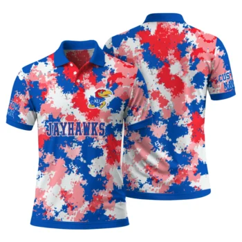 Kansas Jayhawks Polo Shirt Personalized Pixel Camo Blue Fashion Forward