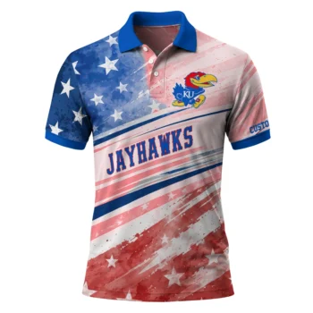 Kansas Jayhawks Polo Shirt Personalized Star Stripes Red Blue Best Selling