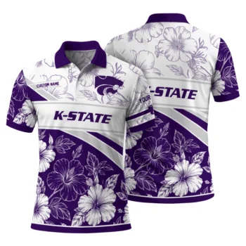 Kansas State Wildcats Polo Shirt Customized Floral Angles Purple White Fashion Forward
