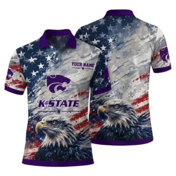 Kansas State Wildcats Polo Shirt Customized Star Brushstrokes Purple Blue Fashion Forward