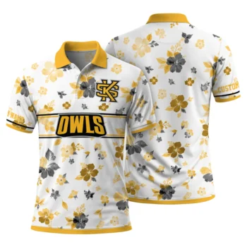 Kennesaw State Owls Polo Shirt Customized Floral Pinstripe Gold White Fashion Forward