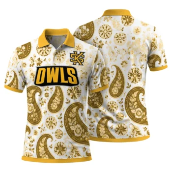 Kennesaw State Owls Polo Shirt Customized Paisley Florals Gold White Fashion Forward