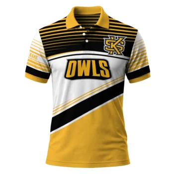 Kennesaw State Owls Polo Shirt Customized Slanted Stripes Gold White Best Selling