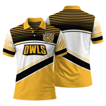 Kennesaw State Owls Polo Shirt Customized Slanted Stripes Gold White Fashion Forward