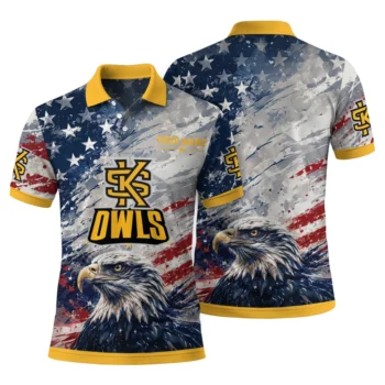 Kennesaw State Owls Polo Shirt Customized Star Brushstrokes Gold Blue Fashion Forward