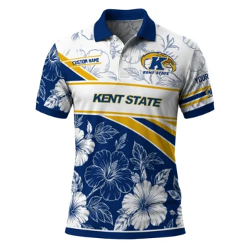 Kent State Golden Flashes Polo Shirt Custom Floral Angles Navy Blue White Best Selling