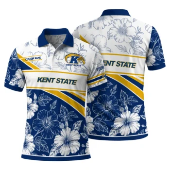 Kent State Golden Flashes Polo Shirt Custom Floral Angles Navy Blue White Fashion Forward