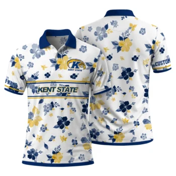 Kent State Golden Flashes Polo Shirt Custom Floral Pinstripe Navy Blue White Fashion Forward