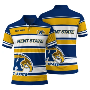 Kent State Golden Flashes Polo Shirt Custom Horizontal Blocks Navy Blue Fashion Forward