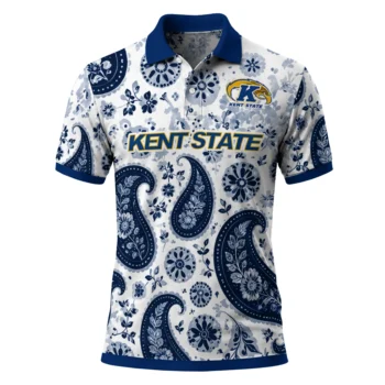 Kent State Golden Flashes Polo Shirt Custom Paisley Florals Navy Blue White Best Selling