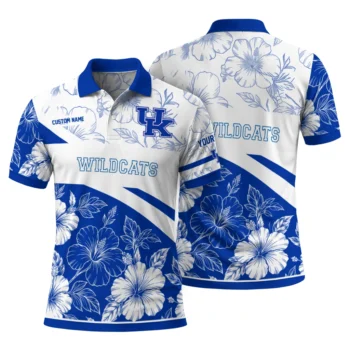 Kentucky Wildcats Polo Shirt Custom Floral Angles Blue White Fashion Forward
