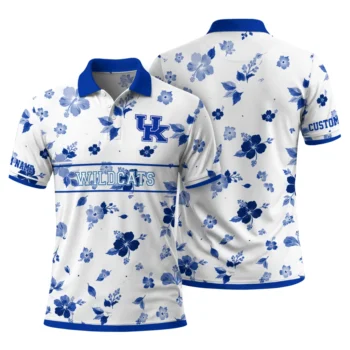 Kentucky Wildcats Polo Shirt Custom Floral Pinstripe Blue White Fashion Forward