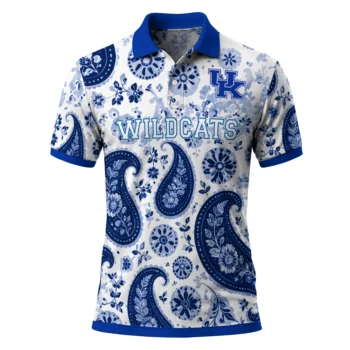 Kentucky Wildcats Polo Shirt Custom Paisley Florals Blue White Best Selling