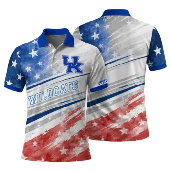 Kentucky Wildcats Polo Shirt Custom Star Stripes Red Blue Fashion Forward