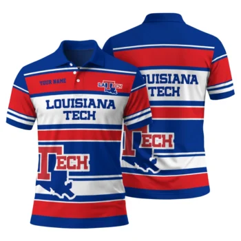 La Tech Polo Shirt Personalized Horizontal Blocks Blue Fashion Forward