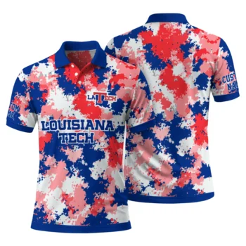 La Tech Polo Shirt Personalized Pixel Camo Blue Fashion Forward