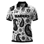 Las Vegas Raiders Polo Shirt Personalized Paisley Florals Black White Best Selling